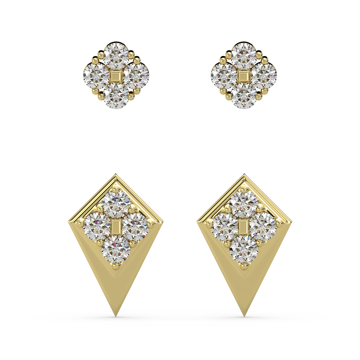 Herculean Harmony Gold and Diamond Front Back Earrings