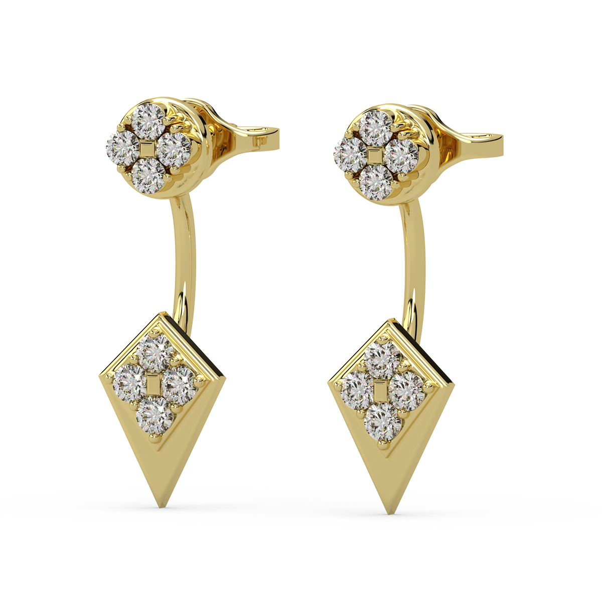 Herculean Harmony Gold and Diamond Front Back Earrings