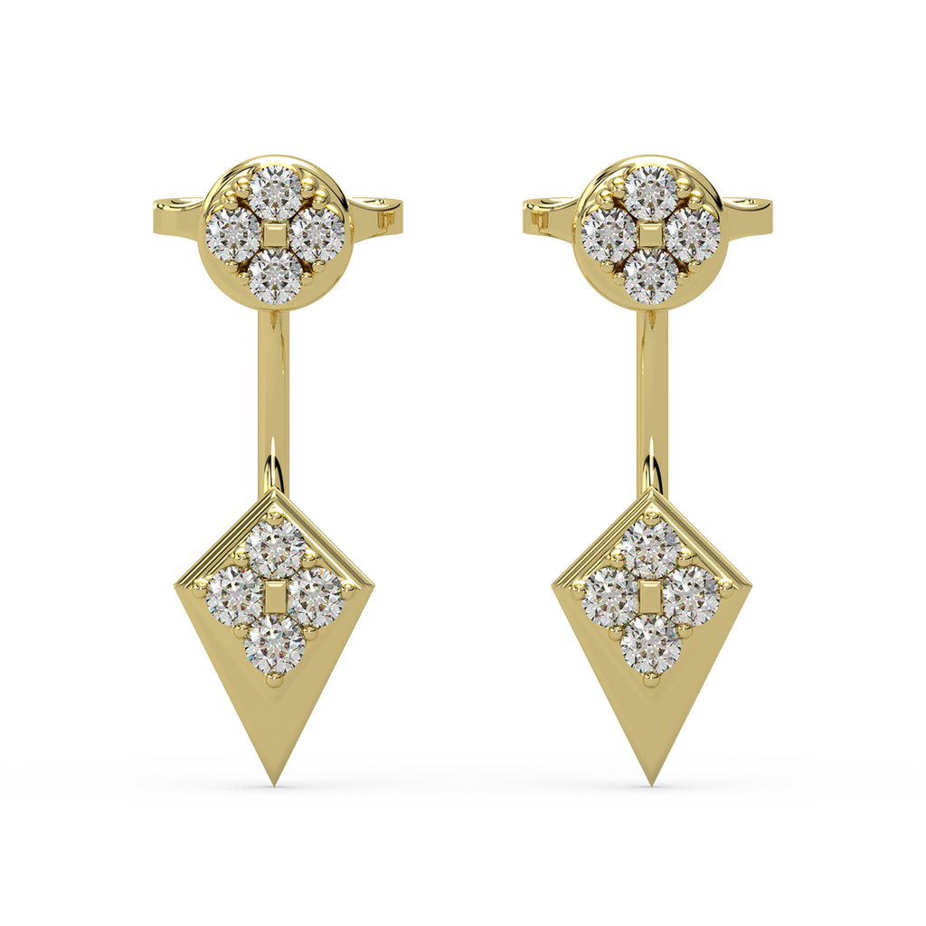 Herculean Harmony Gold and Diamond Front Back Earrings