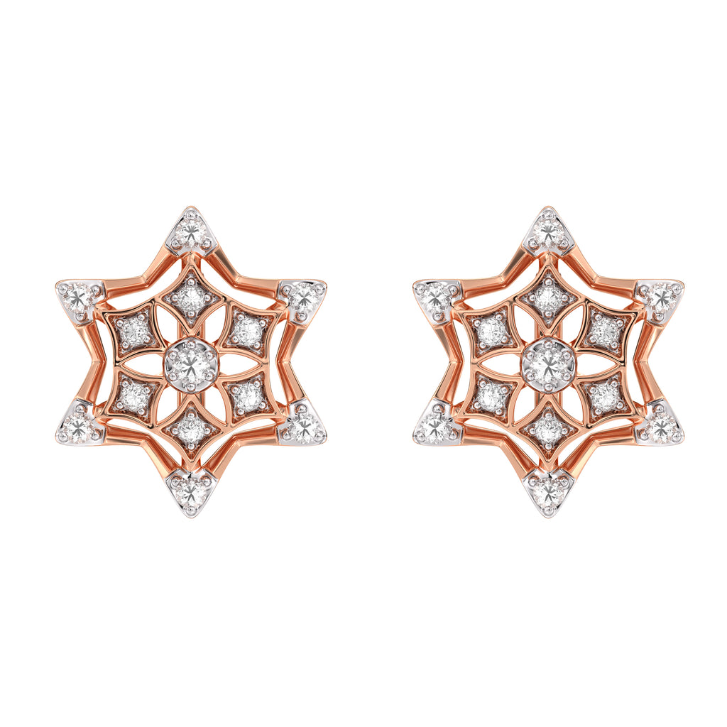 Frosted Snowflake Gold and Diamond Earrings
