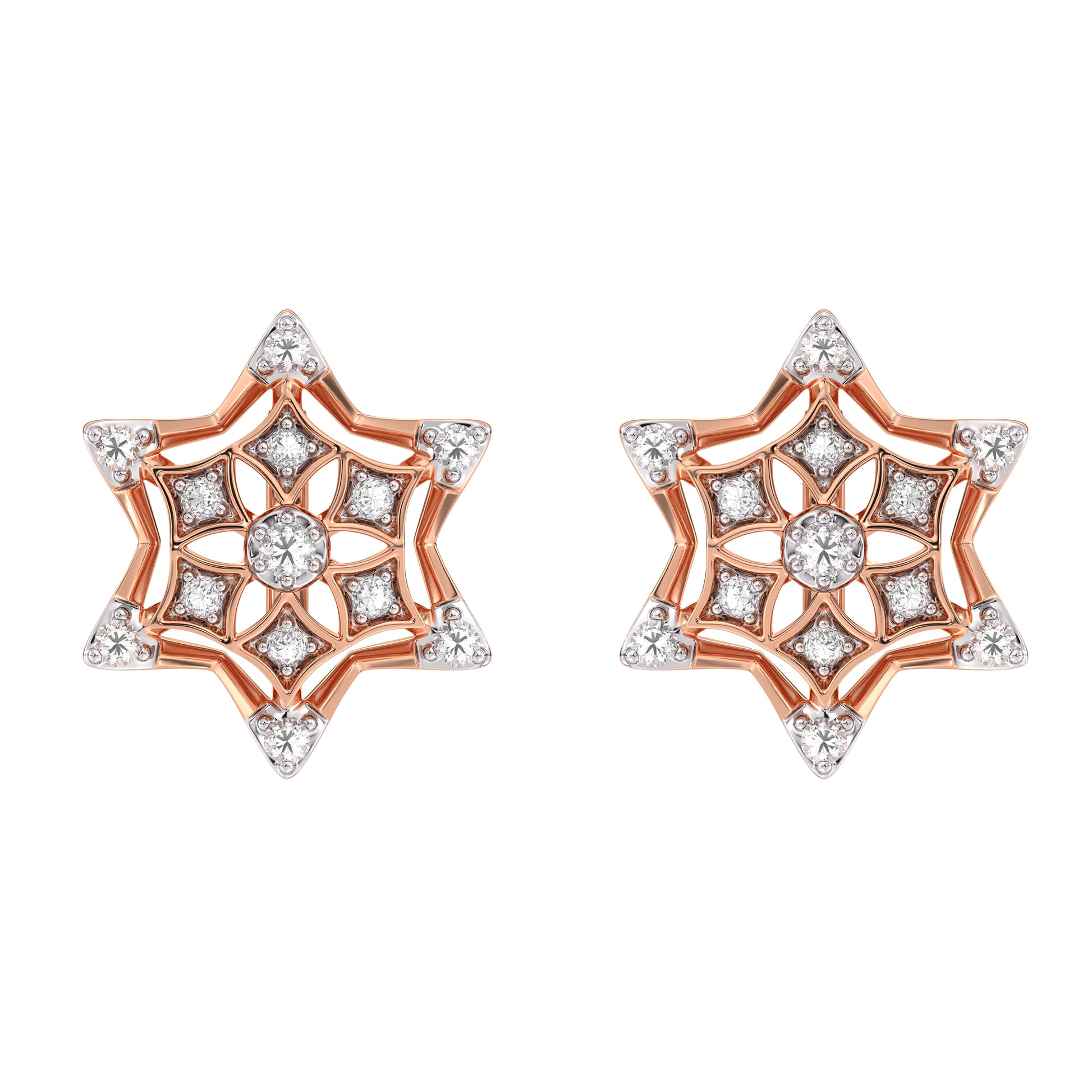 Frosted Snowflake Gold and Diamond Earrings