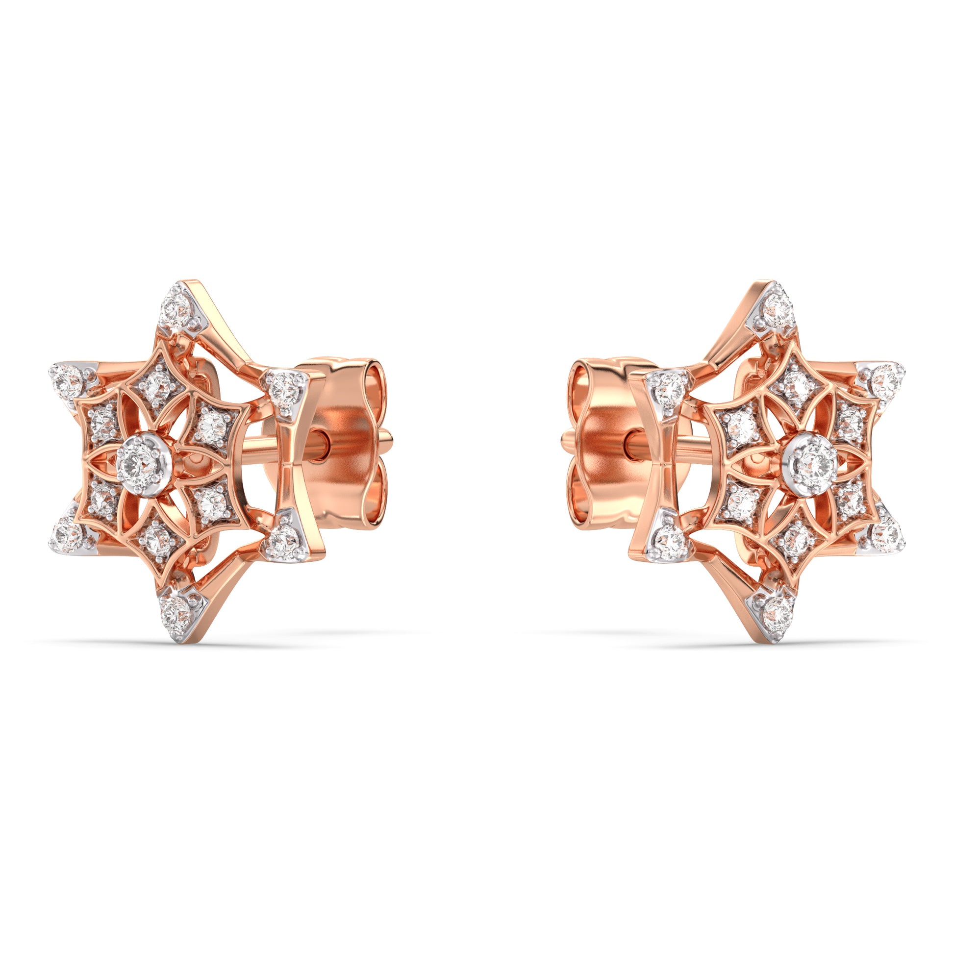 Frosted Snowflake Gold and Diamond Earrings