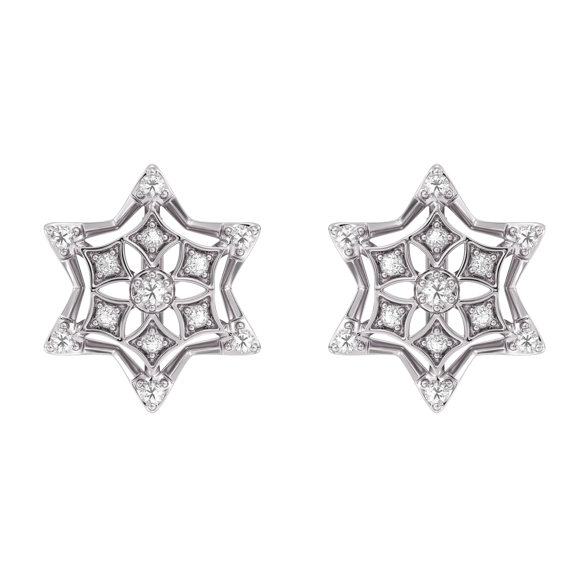 Frosted Snowflake Gold and Diamond Earrings