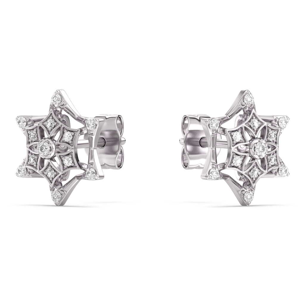 Frosted Snowflake Gold and Diamond Earrings