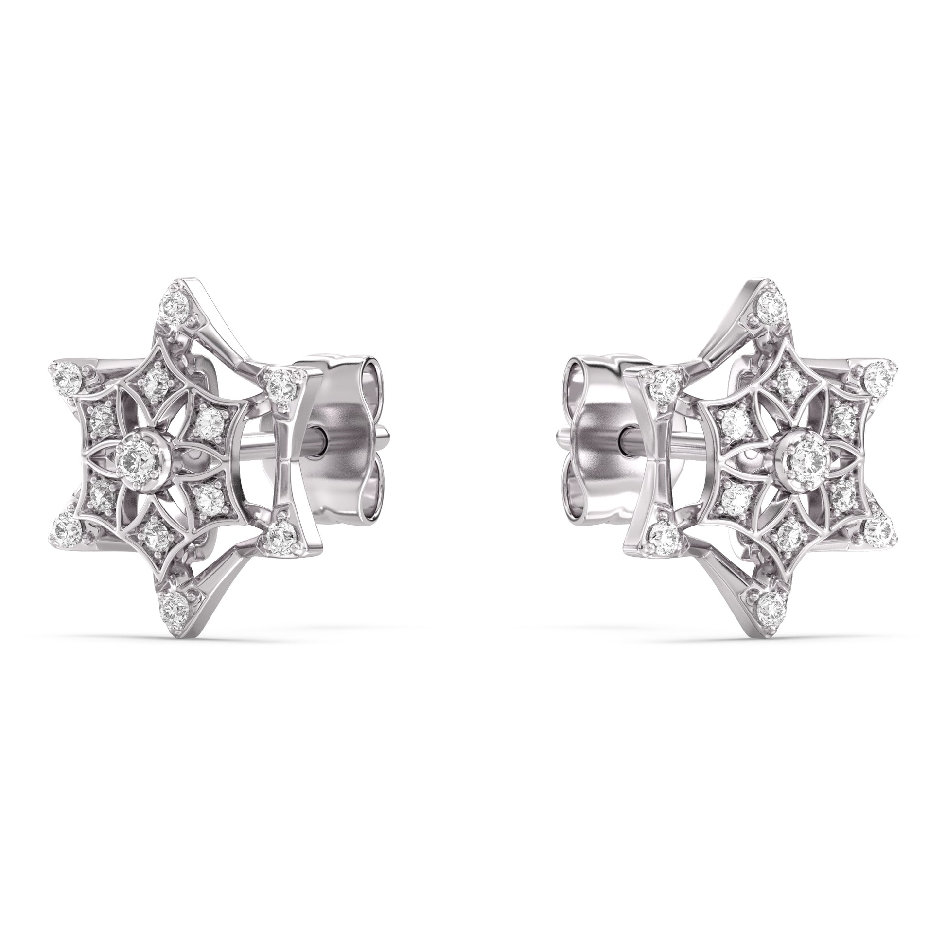 Frosted Snowflake Gold and Diamond Earrings