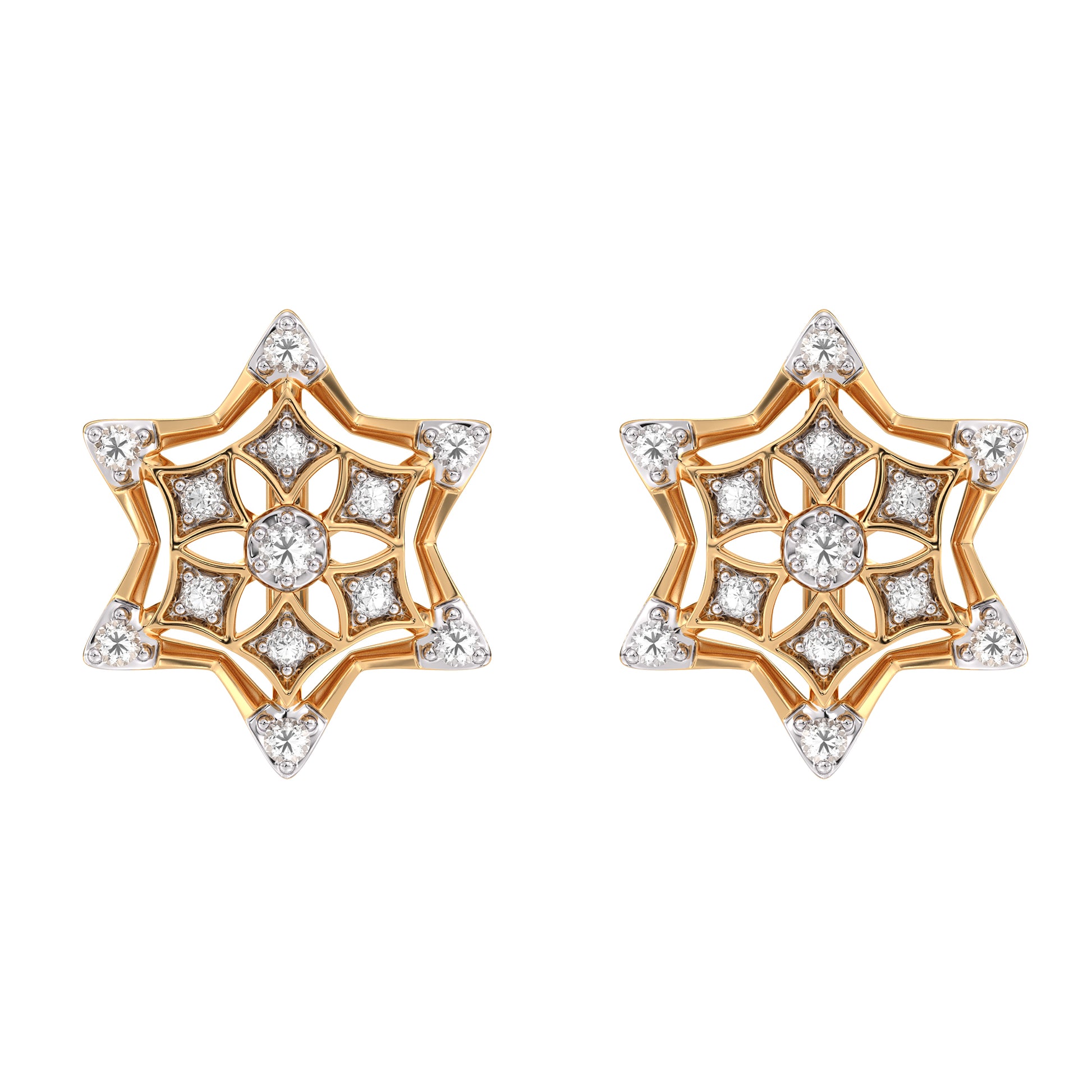 Frosted Snowflake Gold and Diamond Earrings