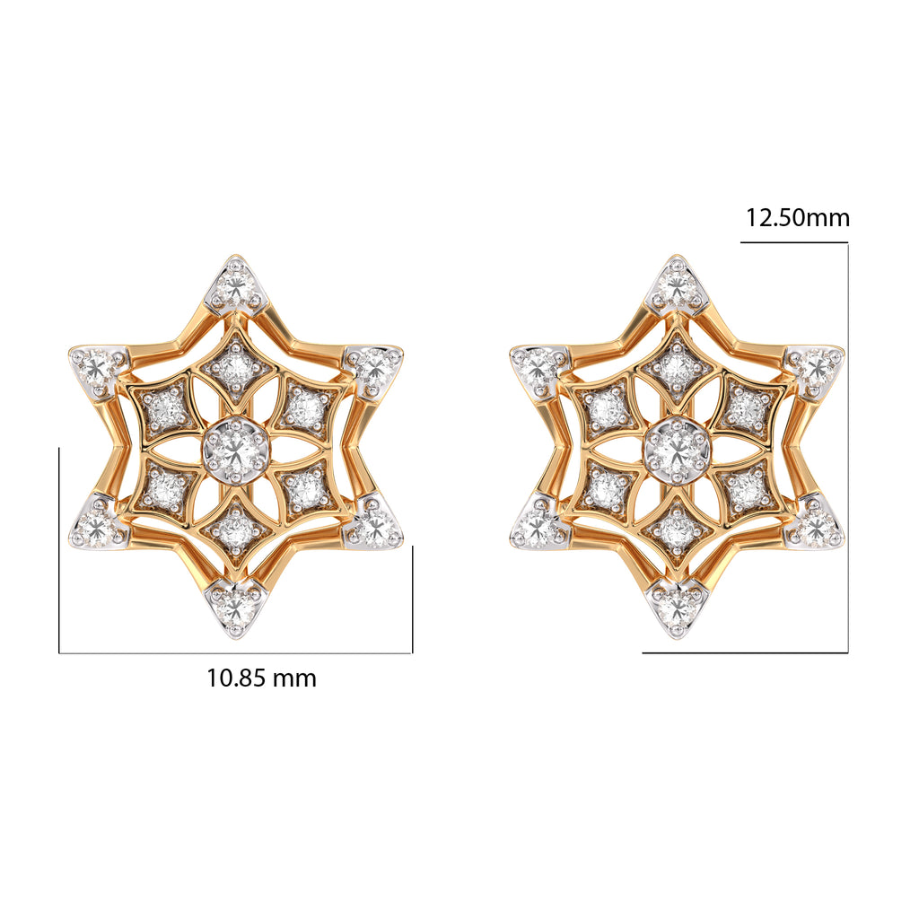 Frosted Snowflake Gold and Diamond Earrings