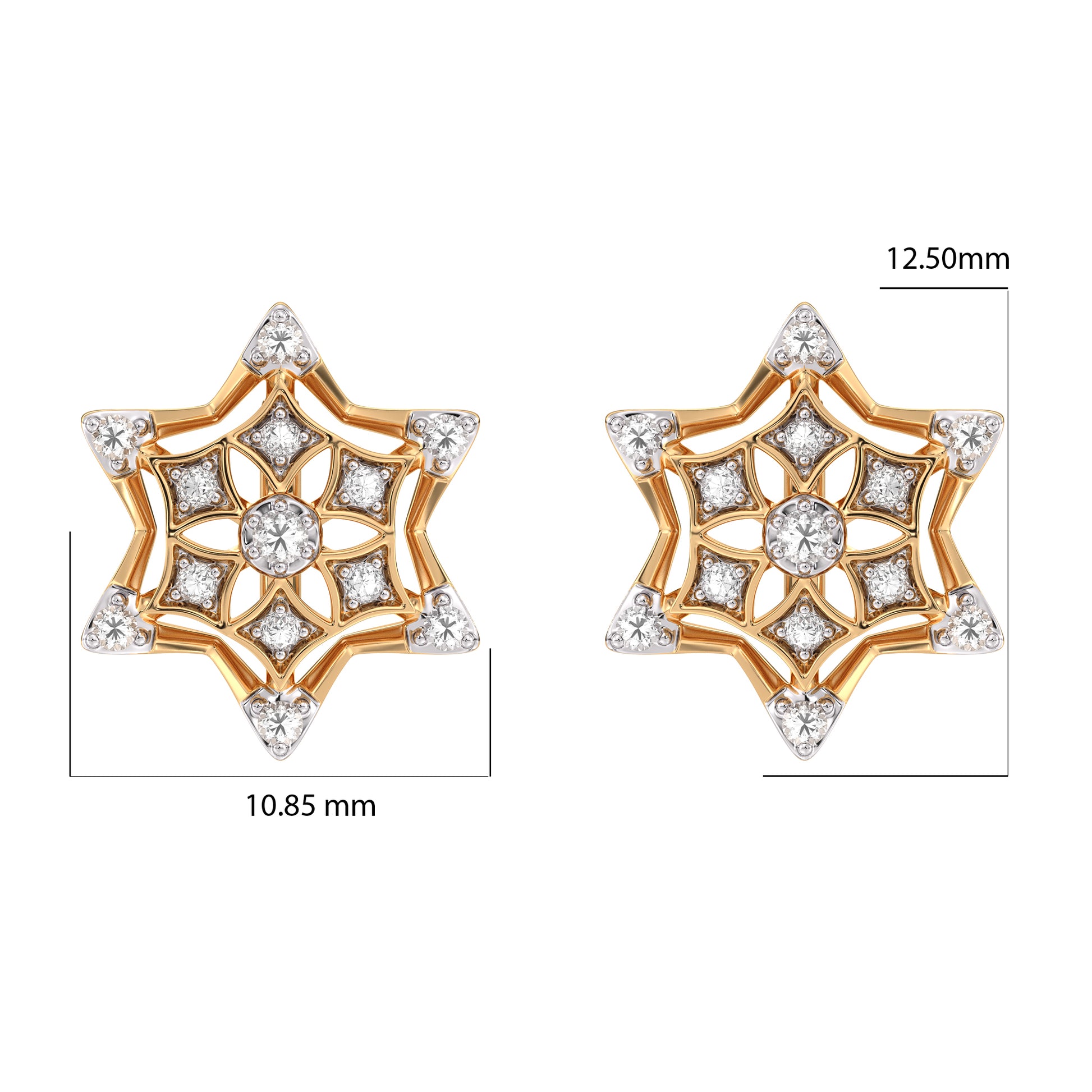 Frosted Snowflake Gold and Diamond Earrings